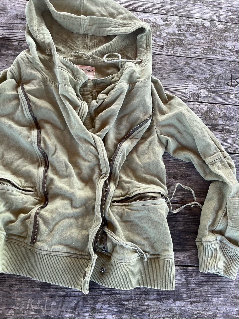 WE THE FREE Light Olive Green Hooded Zip-Up Sweatshirt jacket sz med